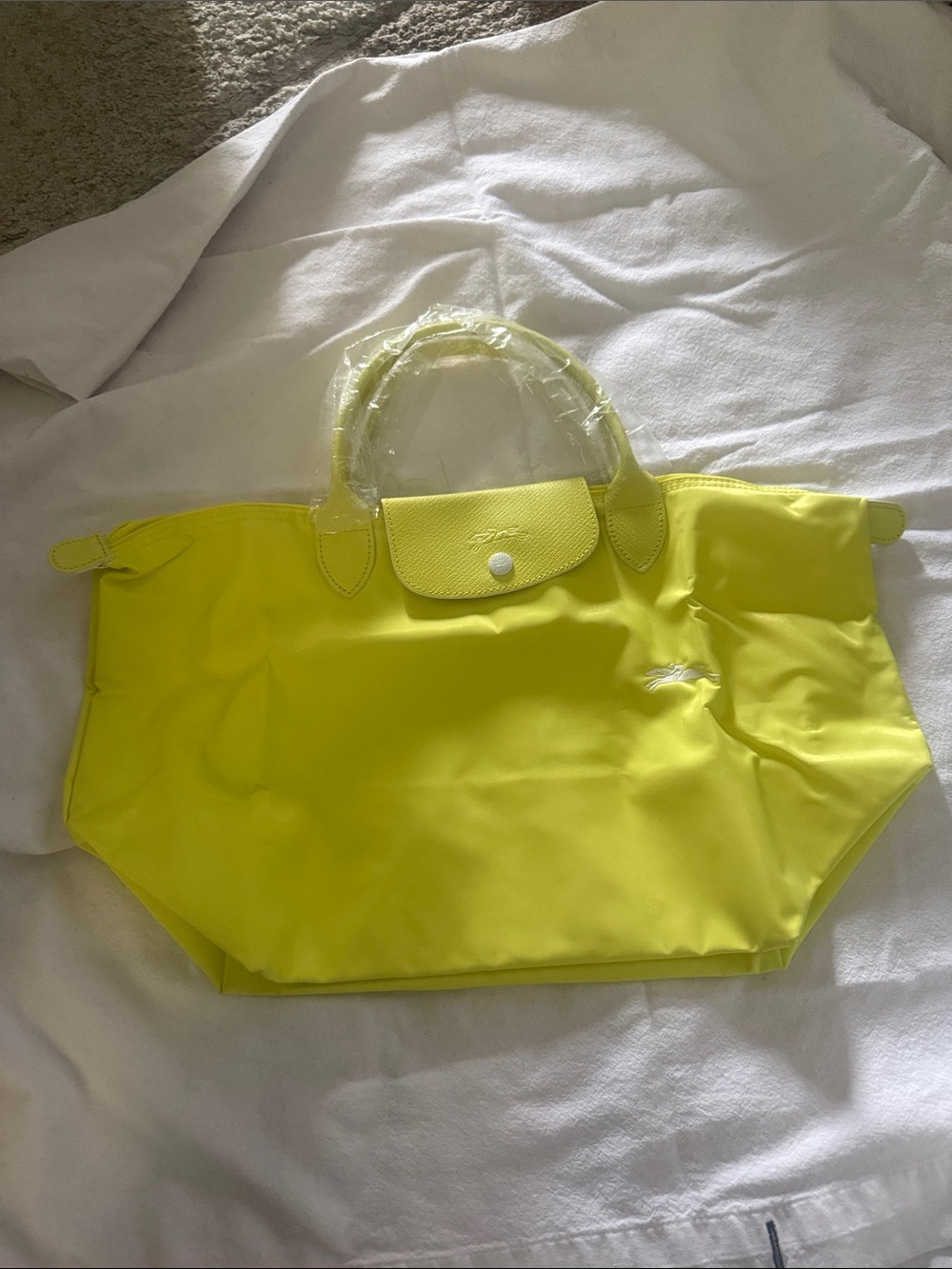 Longchamp Bright Yellow Nylon Foldable Tote with Snap-Flap